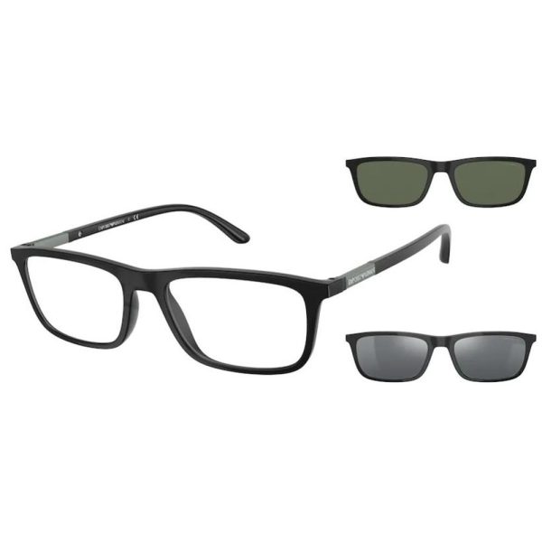 EMPORIO ARMANI EA4160 5042/ 1W Men Optical with Clip-On Sunglasses Matte Black - Image 2